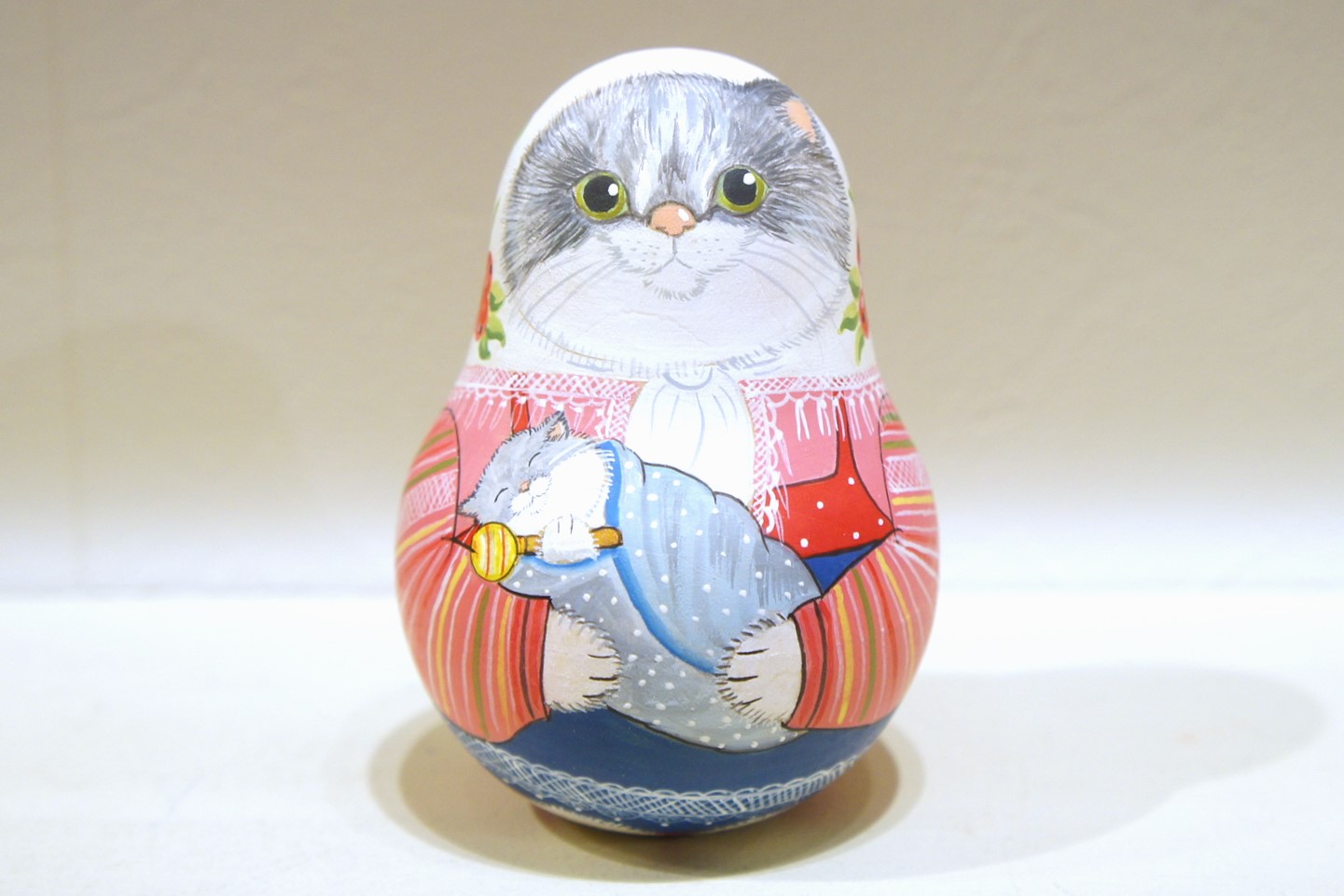 バボーヴァ作 ネヴァリャーシカ（起き上がりこぼし）＜ネコの親子＞/ 9cm