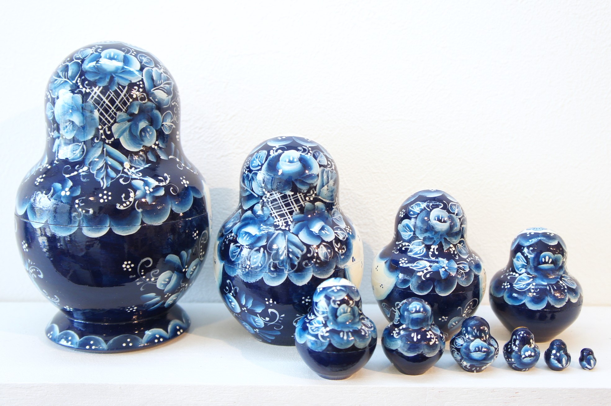 民族衣装マトリョーシカ 10ピース ＜グジェーリ模様・ブルー＞ /15.5cm